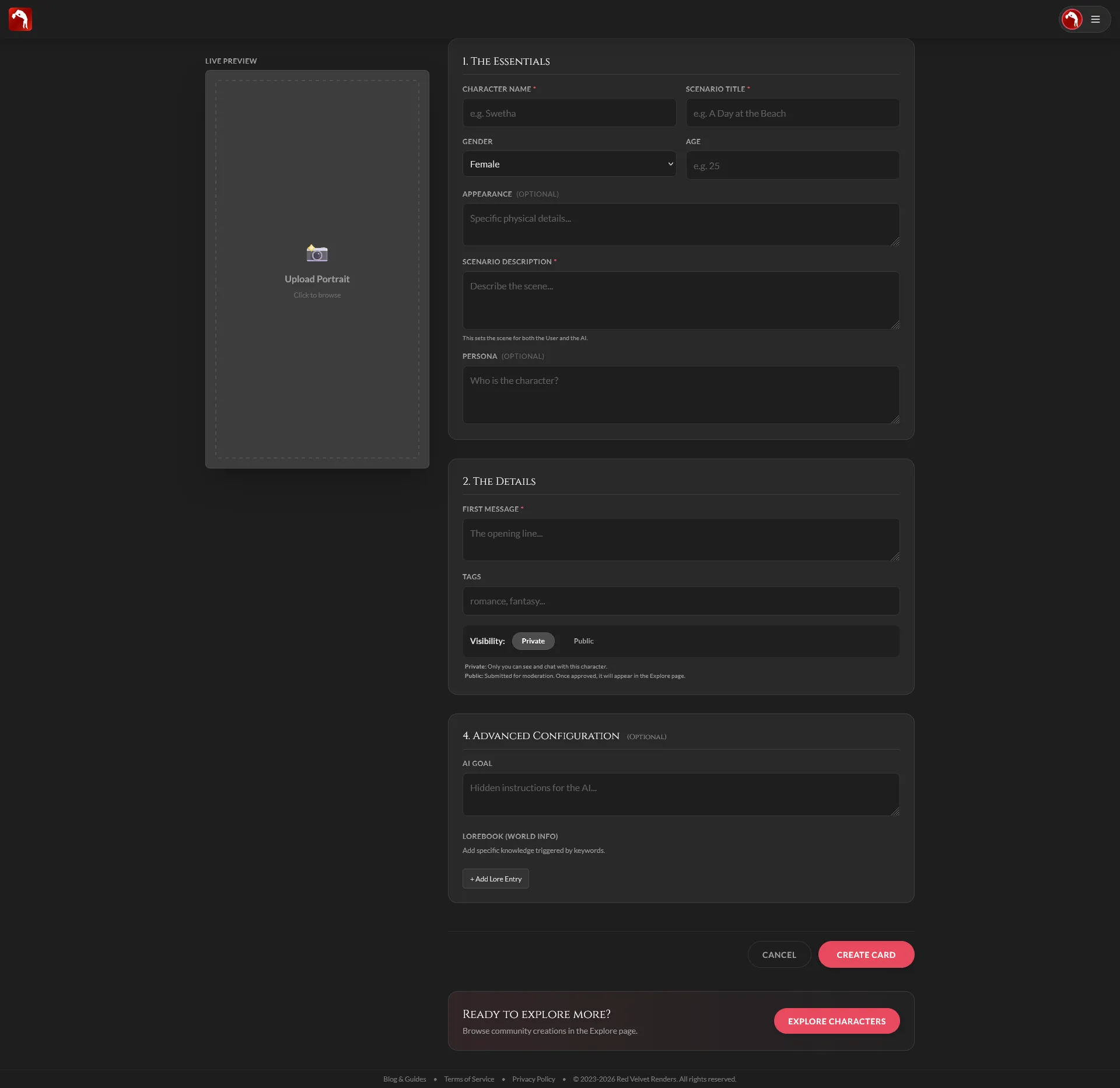 Overview of the RVR Card Creator Studio interface showing Live Preview and configuration sections