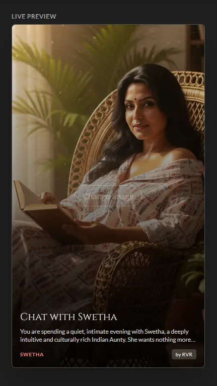 The 9:16 vertical crop tool framing a portrait image for the character card
